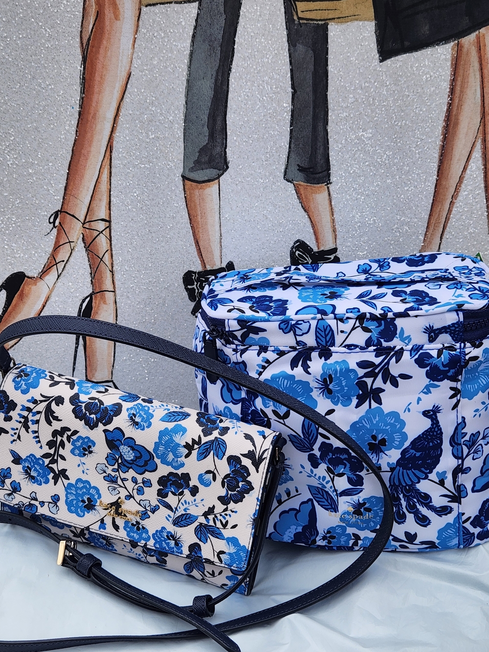 Kate Spade Blue Floral Crossbody Bag & Kate Spade Peacock Lunch Tote Bundle NWT